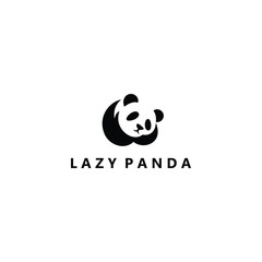 Panda bear silhouette Logo design vector illustration. Funny Lazy Logo Panda animal logo.