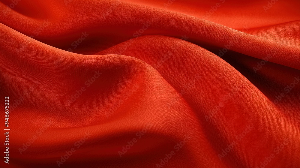 Poster a sharp focus on a scarlet fabric, displaying a slender seam in the middle and another at the base