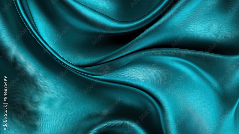 Poster a close-up image of teal-colored fabric featuring a wavy pattern on its upper and lower edges