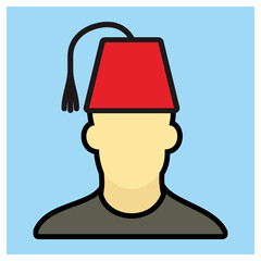 Vector illustration, icon, and symbol of face, head man character with typical Turkish red hat.