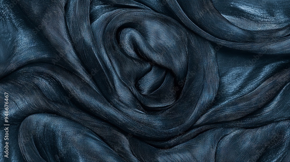 Poster a close-up image of a black leather fabric with a curved design on both its top and bottom surfaces