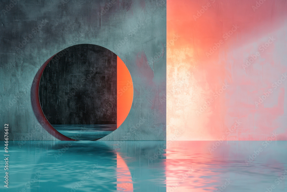 Poster minimalist design elements arranged against a sophisticated linear gradient background.