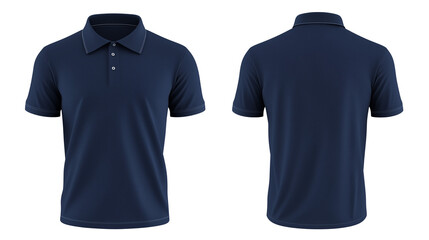 Collared polo shirt in navy blue, mockup with front and back view, transparent background, PNG file with white background and no shadow, high resolution , on a transparent backgrounds 