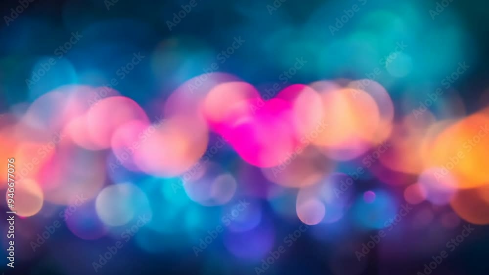Poster a colorful, blurry image of a blue and pink background with many small circles. the image has a drea