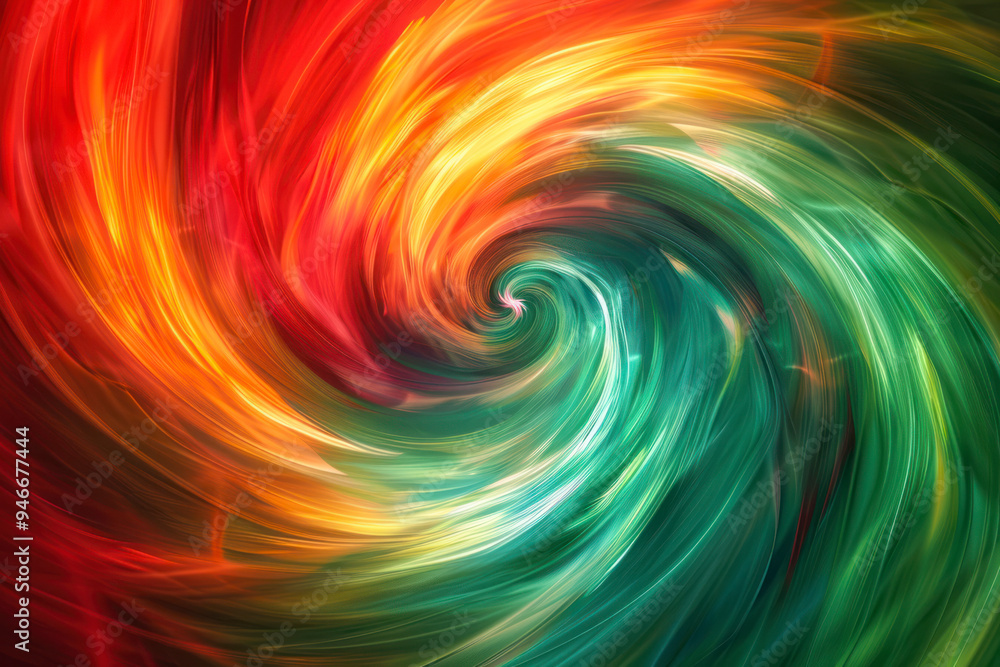 Poster dynamic swirls of color against a dynamic linear gradient background.