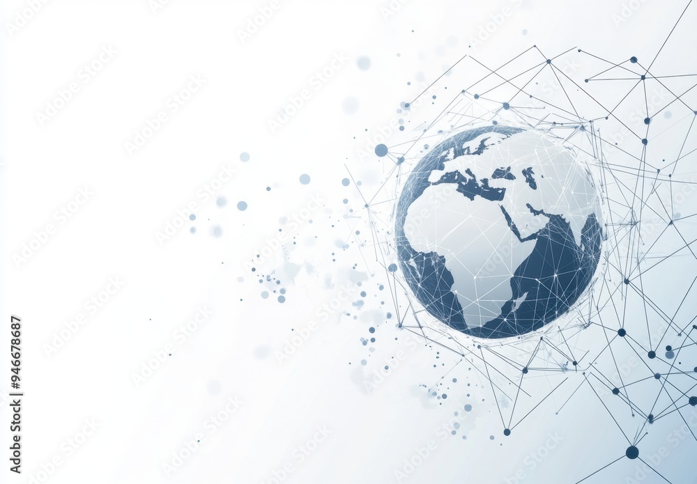 Poster abstract global network concept with planet earth and connecting lines and dots, a business technolo