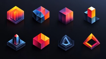 Geometric Shapes Collection: Isometric 3D Colorful Abstract Icons 