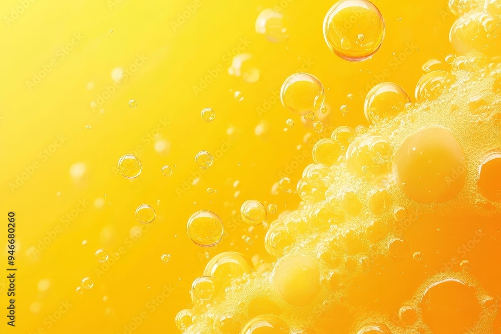 Poster abstract background with yellow bubbles floating on a yellow surface. the bubbles are arranged in a 