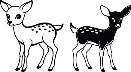  Adorable Baby Deer Silhouette Vector Illustration,  