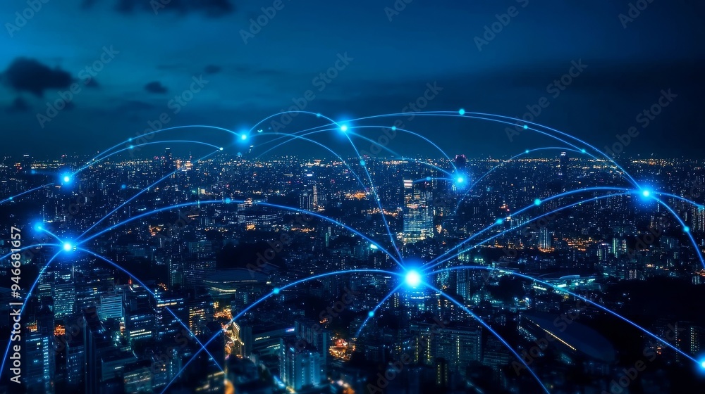 Aufkleber this image showcases a network of interconnected lines representing communication and digital connec