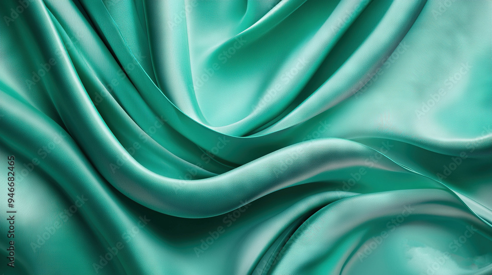 Poster a close-up image of green fabric with a wavy pattern along the edges