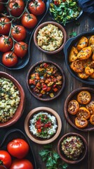 An assortment of colorful stuffed vegetable dishes, alongside fresh tomatoes, showcases a variety of flavors and culinary creativity