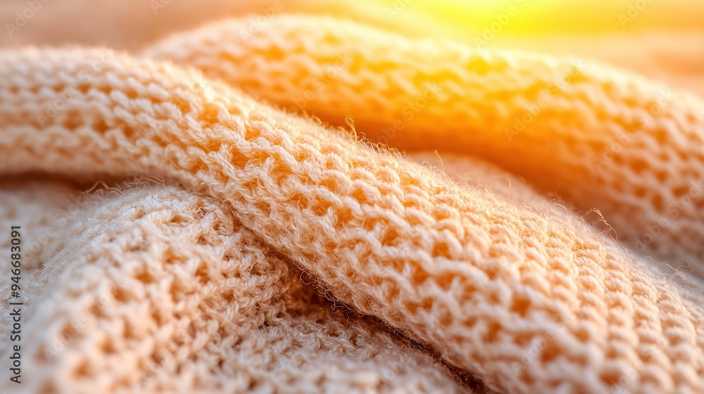 Aufkleber a close-up of a knitted blanket with sunlight filtering through the top and bottom