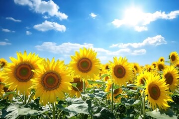 Obraz premium Sunflower field under blue sunny sky