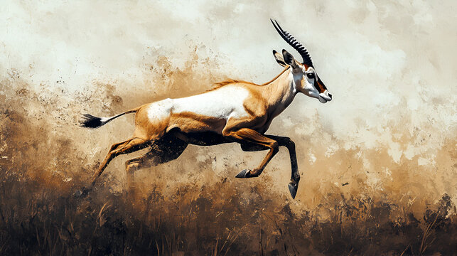Artistic Style Painting of A Running Antelope Aspect 16:9 Perfect Wall Art