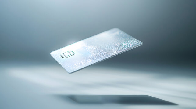 Floating platinum credit card against a soft background. Generative by AI