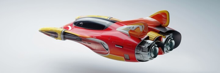 Fototapeta premium 3D illustration of a futuristic fire racer spacecraft floating in a white background