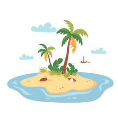Island with palm trees. Vector illustration of a tropical island.