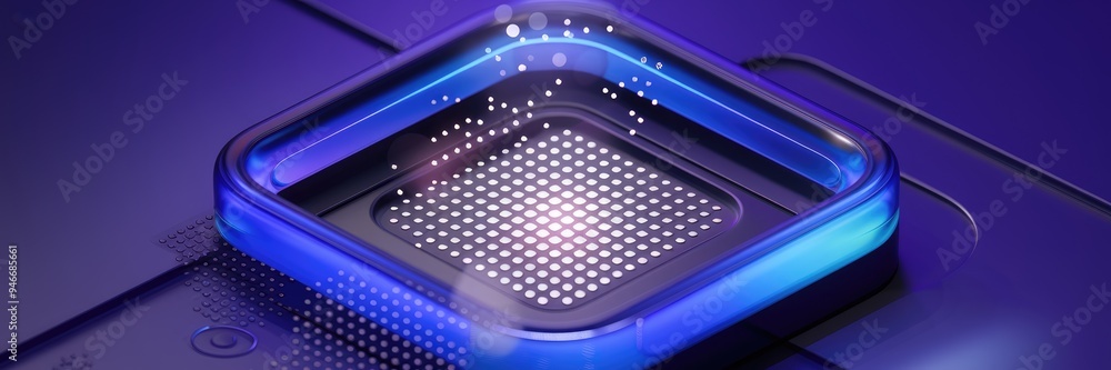 Poster abstract futuristic blue violet shiny perspective square hud particles mosaic grid with dotted lines