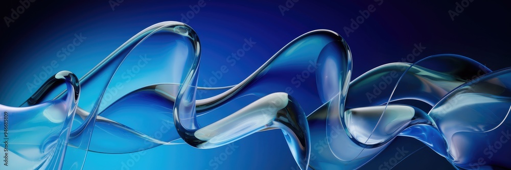 Poster abstract representation of blue water surface with transparent liquid waves - 3d rendering