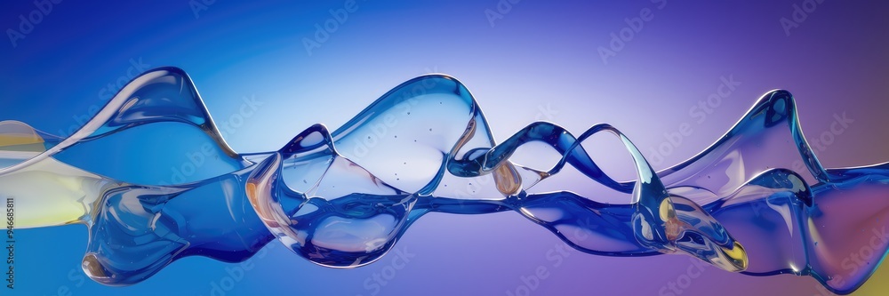 Poster abstract representation of blue water surface with transparent liquid waves - 3d rendering