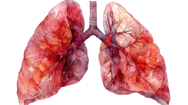  human lungs with bronchi on transparent background