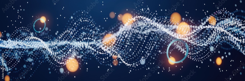 Poster dynamic particle wave background with streams of dots