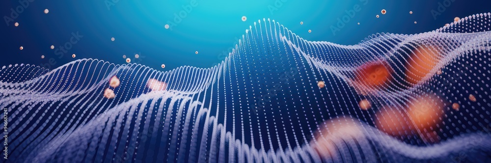 Poster dynamic particle wave background with streams of dots