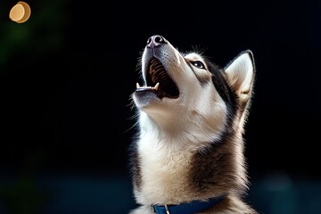 Obraz premium Funny Siberian Husky howling like a wolf, depicted in an artwork where the dog is exaggeratedly tilting its head back and howling to the sky