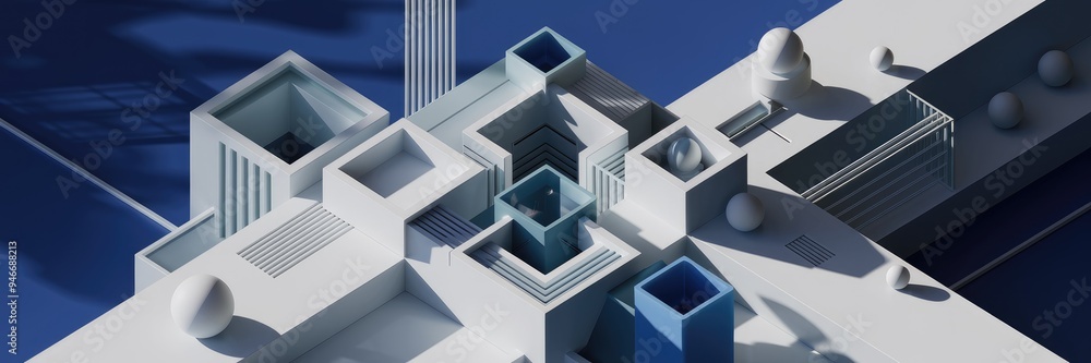 Poster geometric shapes in abstract architectural design - 3d render background