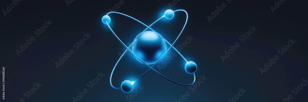 Aufkleber glowing blue atom molecule isolated in a dark background - 3d rendering
