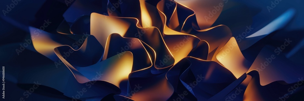 Poster illuminated golden facets on a dark background, creating an abstract overlay. ideal as a texture or 