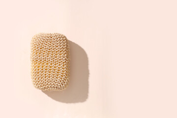 Loofah sponge on color background