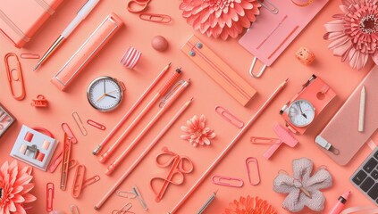 light coral canvas featuring essential school supplies, ready to inspire students for the new academic year