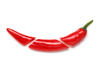 Fresh cut chili pepper on white background. Top view