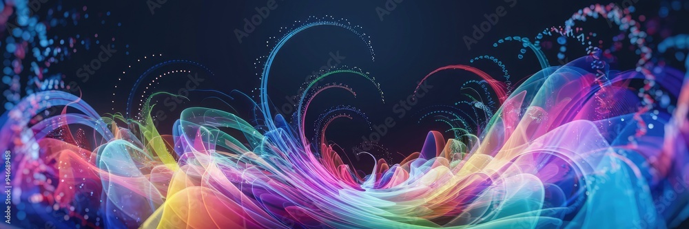 Poster 3d render, 3d illustrration, high quality 3d rendering of vibrant flowing particles create colorful 