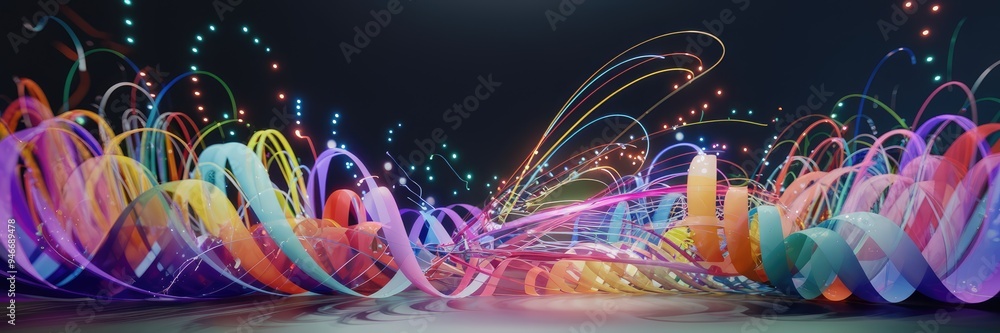 Poster 3d render, 3d illustrration, high quality 3d rendering of vibrant flowing particles create colorful 
