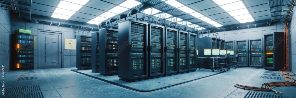 Aufkleber 3d rendering of data rooms designed for data storage, document exchange, and file sharing functional
