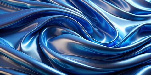 Obraz premium Abstract Blue Satin Waves, 3D Rendering, Fabric, Texture, Smooth