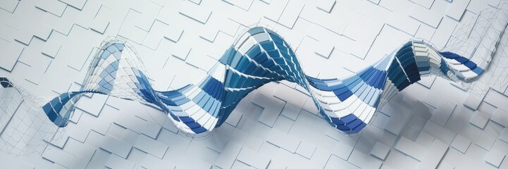 Abstract 3D Waves on White Mosaic Background, Modern Technology Illustration, Geometric Shapes Render.