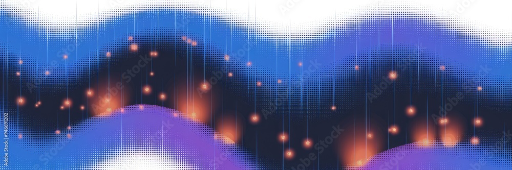 Poster abstract technology background featuring a dotted wave pattern with halftone effects and dynamic fal