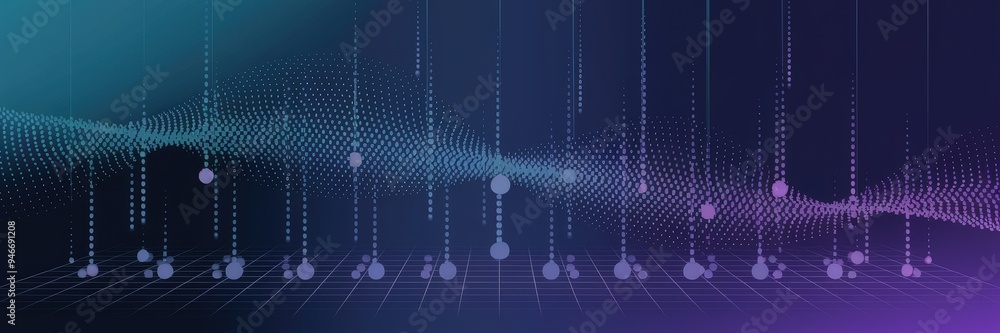 Poster abstract technology background featuring a dotted wave pattern with halftone effects and dynamic fal