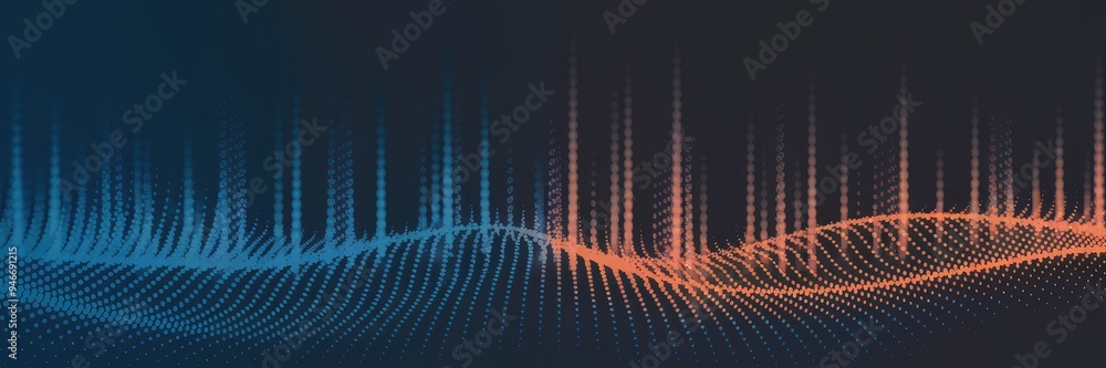 Poster abstract technology background featuring a dotted wave pattern with halftone effects and dynamic fal