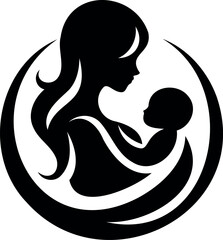 A woman with a baby in her arms silhouette