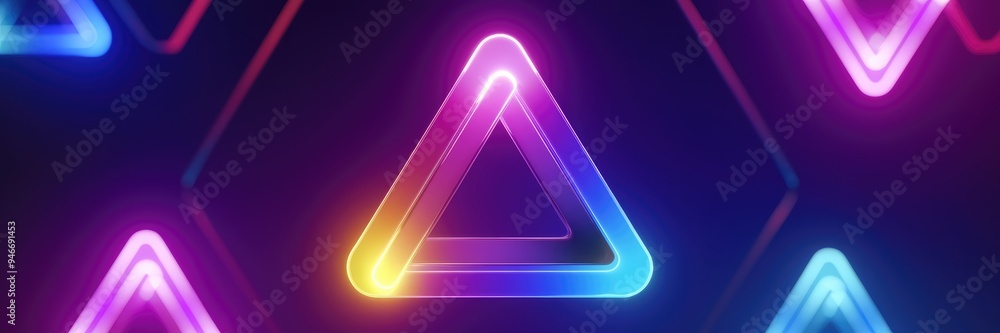 Poster colorful abstract neon triangle in a 3d render. digitally created illustration.