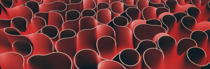 Obraz premium Dynamic red grid pattern of curves conveying depth and motion.