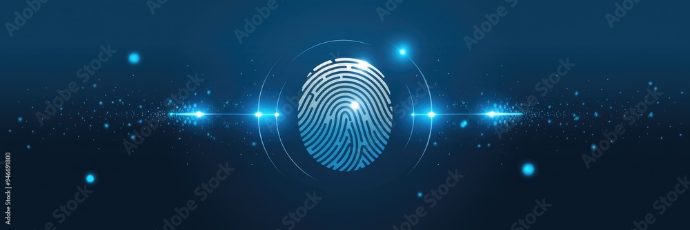 Aufkleber futuristic biometric verification background with glowing particles and fingerprint design