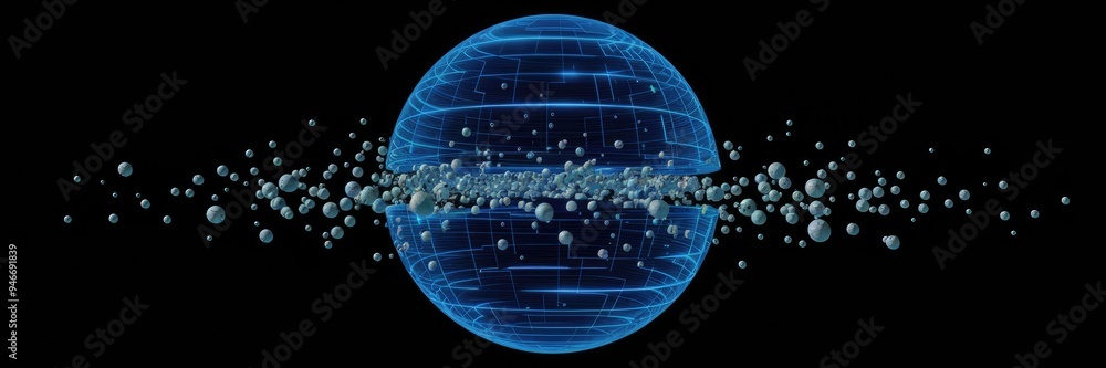 Poster futuristic blue digital sci-fi egg with lines and dots isolated on black background - 3d rendering o