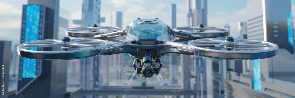 Poster futuristic drone design with digital structure - 3d rendering and illustration.