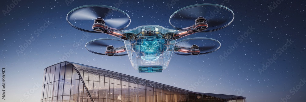 Poster futuristic drone design with digital structure - 3d rendering and illustration.
